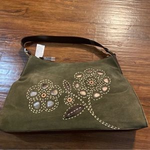 Floral Embroidered Green Shoulder Bag